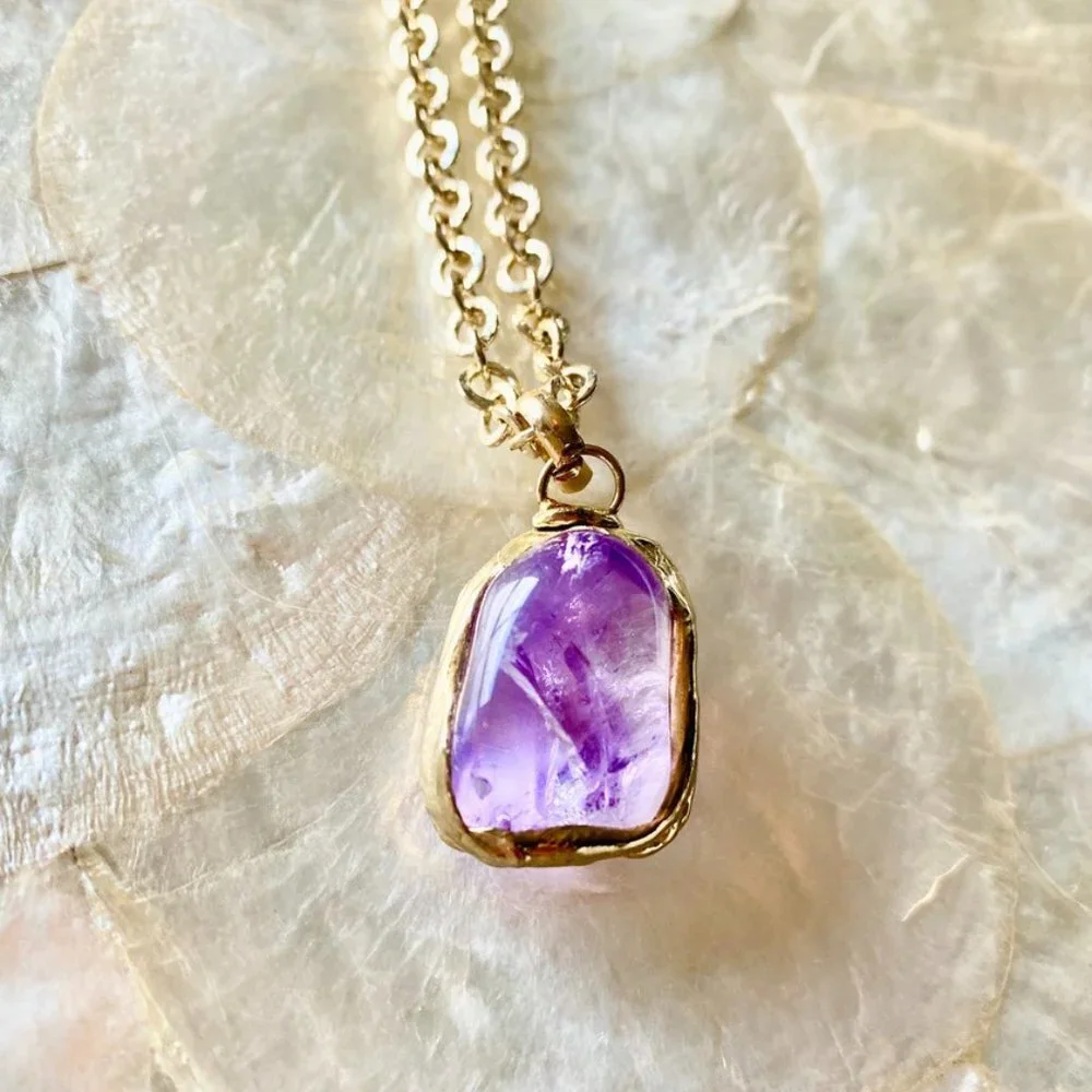 3 For $25! Gold Tone Chain w Purple Stone Necklace - Picture 2 of 6